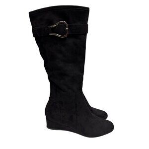 IMPO Stretch Gelsey Women's Boots Knee High Black Faux Suede Buckle Size 8.5 NEW